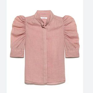 Frame Gillian Puff Sleeve Blouse In Bright Terracotta Sz Small